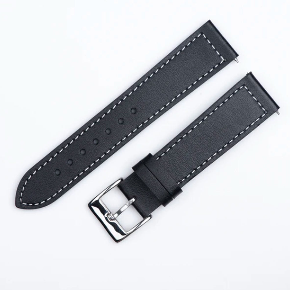 Sugess Watch Sugess Black with White quilted line Style Leather w/ Pin Buckle
