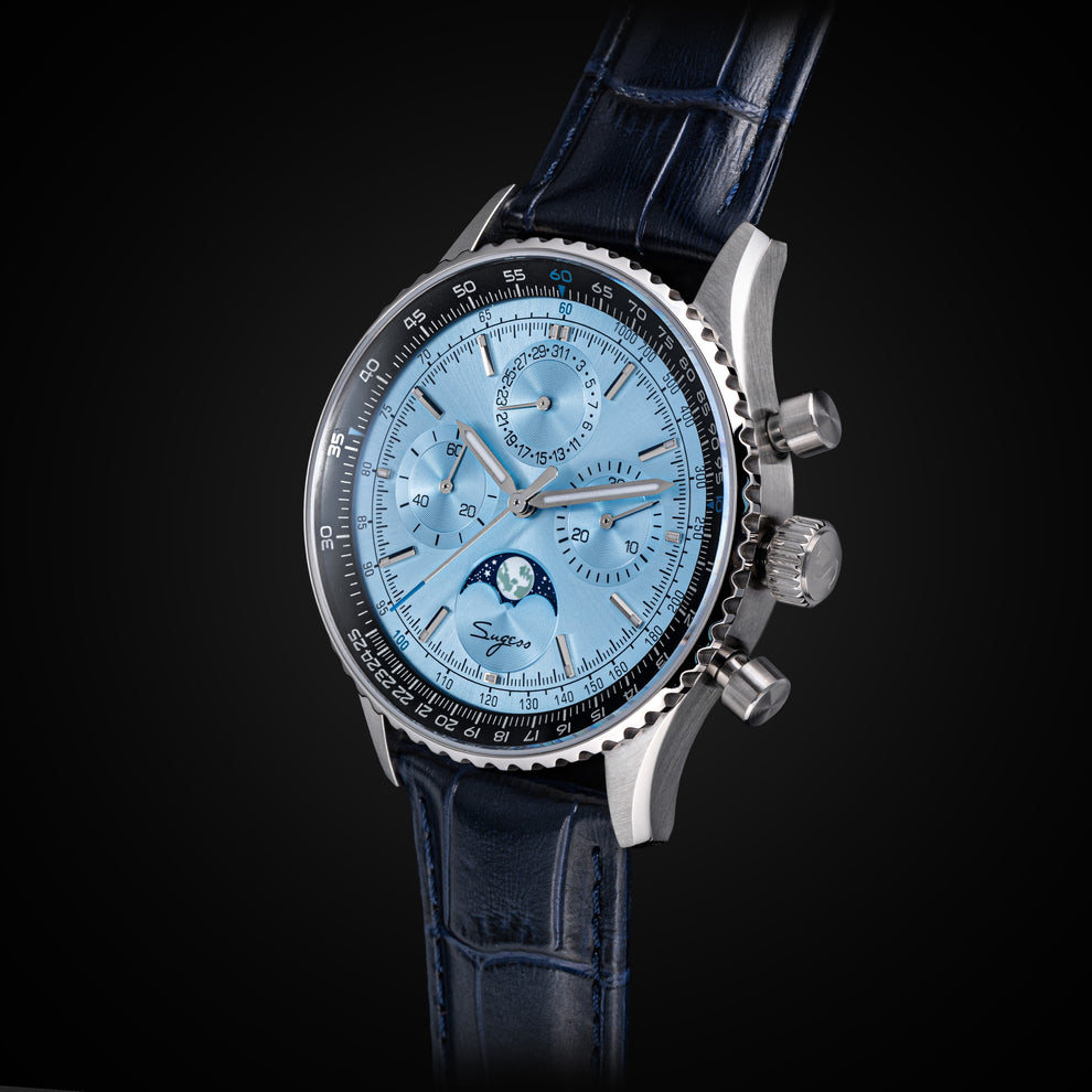 Sugess S468.SE.E MoonPhase Master Gold Swan Neck Seagull ST1908 Beweging Sapphire Crystal Heren Chronograaf Mechanische Mens Horloge 1963